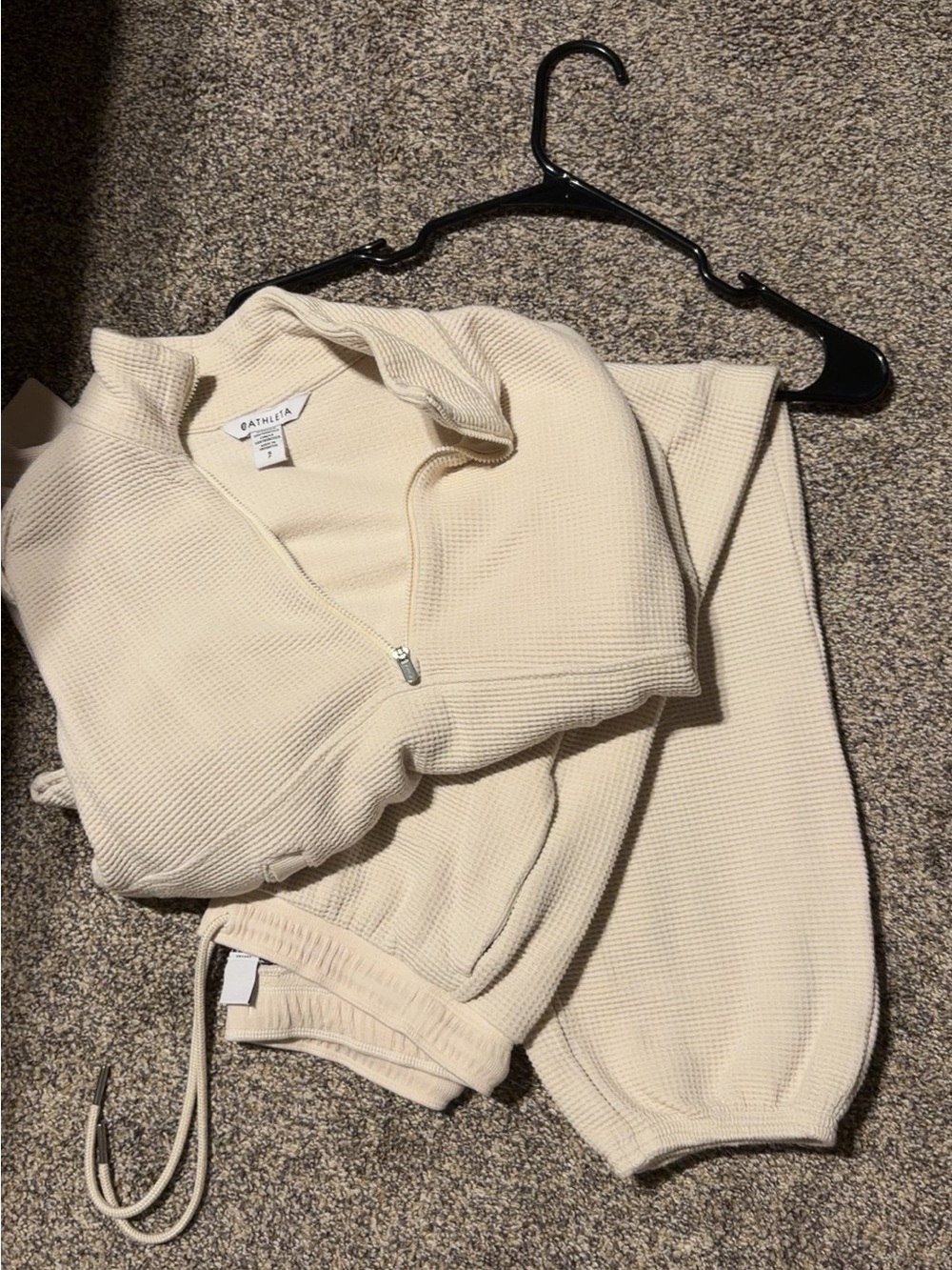 Athleta Cream Half-Zip Waffle Knit Set